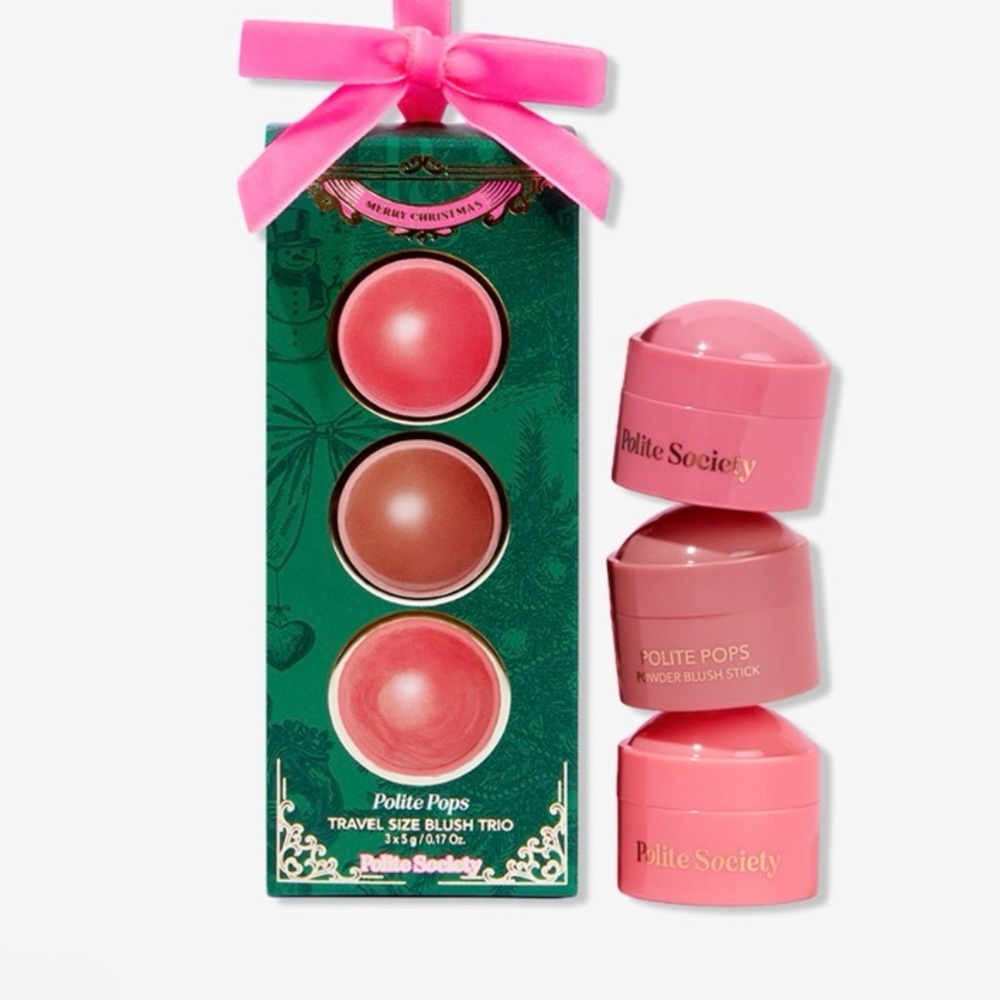 NWT, Polite Society Blush Trio Gift with Pink Bow, Clean Beauty Formula